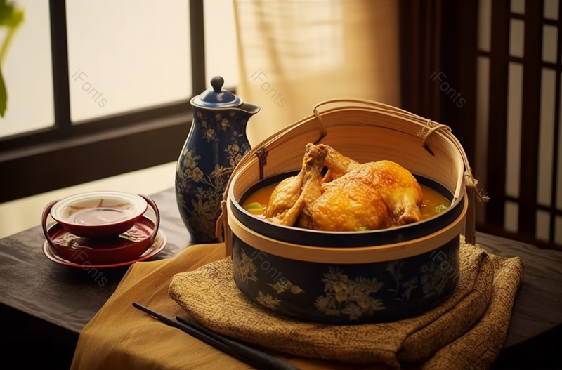 中华美食砂锅茶叶鸡和桂花酒静物,高清,摄影图,摄影图片,图片大全,摄影图免费下载
